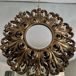 Vintage 24” Ornate Gold Sunburst / Baroque Wall Mirror