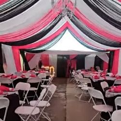 Drapes, Chair, Tables, Back sets, Tents, Table Cloths, Plates Chandelier All Your Party Needs