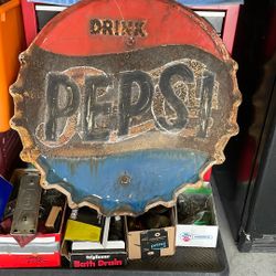 VINTAGE PEPSI Metal Bottle Cap Sign