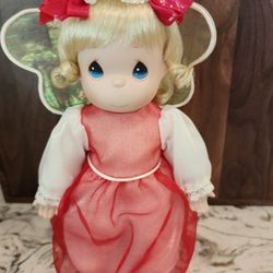 Vintage Precious Moments RARE Fairy Doll - Red dress and Shiny Wings w/ stand