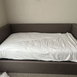 Emerson || Grey Upholstered Twin Daybed With Trundle And Both Mattresses 