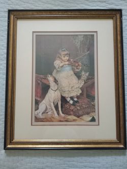 Charles Burton Barber "A Broken String" Framed Print – Girl, Dog & Cat