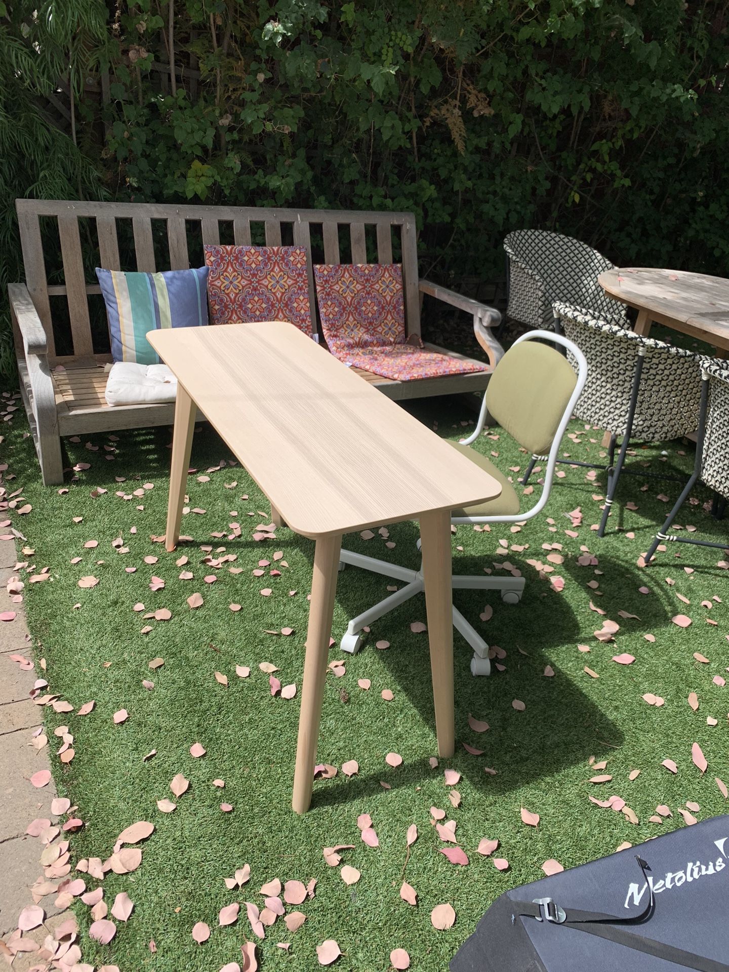 Ikea Birch Desk And Green/white Swivel Chair