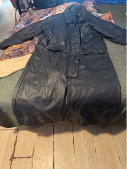 Heavy duty leather trench coat