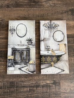 Vintage Bathroom Canvas Wall Art Set of 2