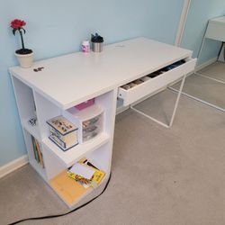 Small White Desk with Shelves And Drawer 