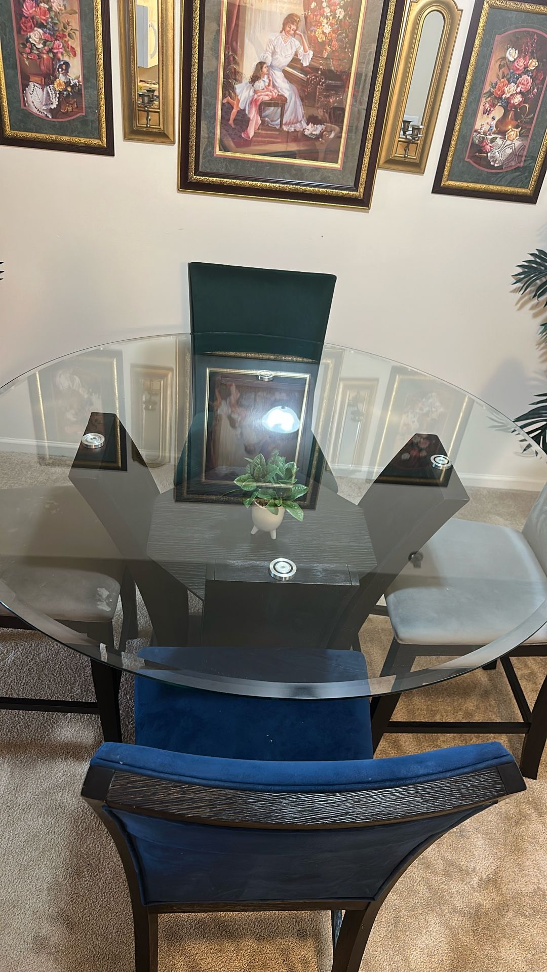 Cosmopolitan 5 Piece Black & Multicolored Upholstered Round Counter Height Dining Set