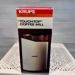 Vintage Krups Touch Top Coffee Mill Grinder 208 New in Box Unused. Box was opened for photos. Made in Hong Kong