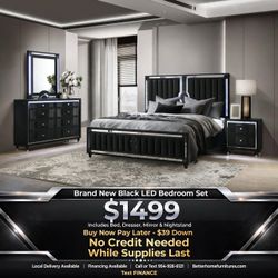 Black LED Bedroom Set – Bed, Dresser, Mirror & Nightstand- shop now pay later