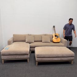 Costco : Caspian Beige Fabric Sectional Couch w Long Ottoman *Retails for 1k+* Can Deliver