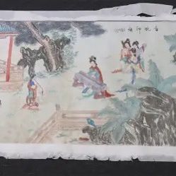 Large Vintage Chinese Watercolor Painting On Silk Panel