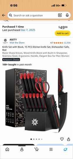 Knife Set with Block, 15 PCS Kitchen knife Set, Dishwasher Safe, Red