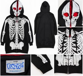 Funzive by Silver Lilly Skeleton Zip-Up Hoodie Dress Large
