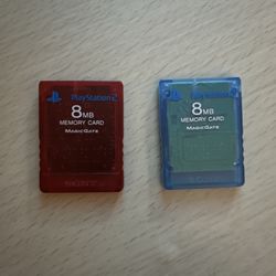 (2) 8mb Memory Card for PS2 Clear Red and Blue