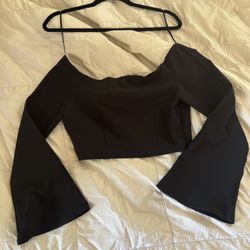 Zara Black Flared Sleeve Off Shoulder Crop Top Medium