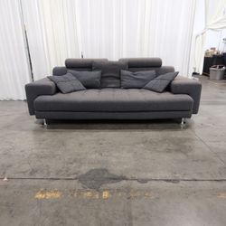 Gray Textured Fabric Sofa with Adjustable Headrests