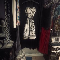 White and Black Floral Strapless Dress
