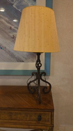 Wrought Iron Table Lamp with Woven Shade