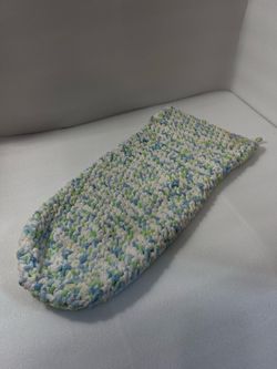 Hand Crocheted Baby Cocoon: Soft Blue, Green, and White Snuggle Sack