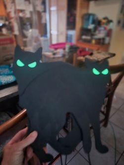 Halloween Black Cat Decoration with Glowing Eyes