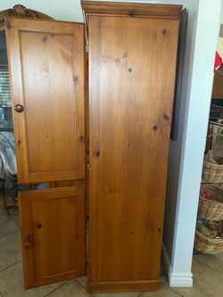 Tall Pine Wood Cabinet with Doors