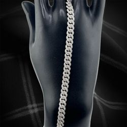 Cuban Style Natural Diamond Bracelet In 10k White Gold
