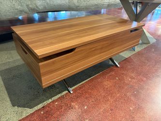 Modern Walnut Veneer Lift-Top Coffee Table with Chrome Legs and Hidden Storage