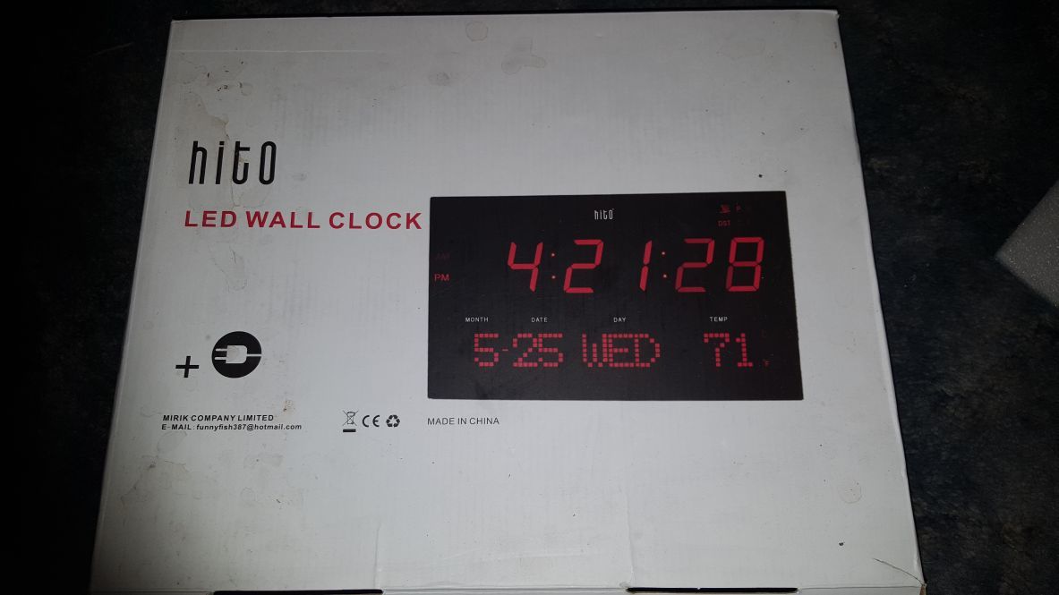 New HITO Extra Large Atomic Blue LED Wall Clock w/ Auto Time Set, Brightness Adjustable for Sale