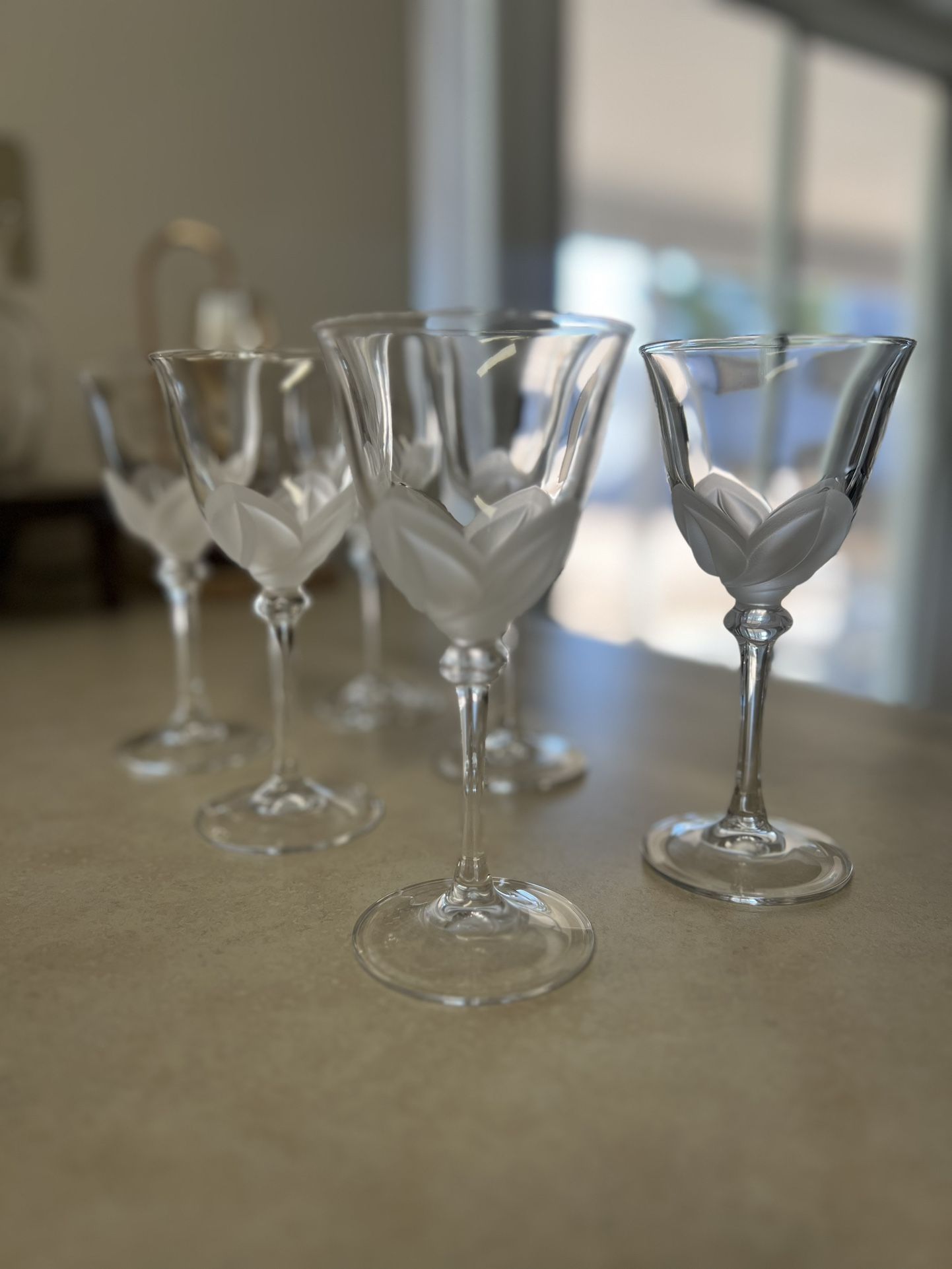 J.G. Durand Cristal D’Arques Florence Frosted Petal Wine Glasses