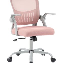 New Ergonomic Home Office Computer Chair 360° Swivel Lumbar Support Rocking Mode White/Pink