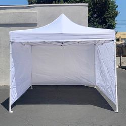 $129 (New in Box) Heavy duty white 10x10 ft canopy with 3 sidewalls ez popup outdoor gazebo, carry bag