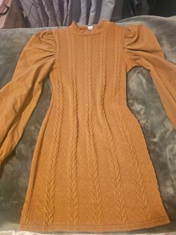 Girls Caramel Brown Lantern Sleeve Sweater Dress - Size 12/13