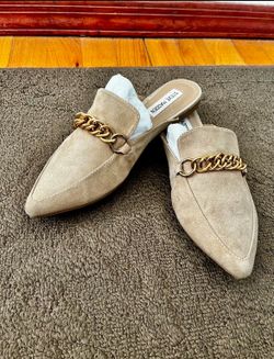 Steve Madden Pointy Toe Chain Mule Khaki Suede shoes Size 7.5