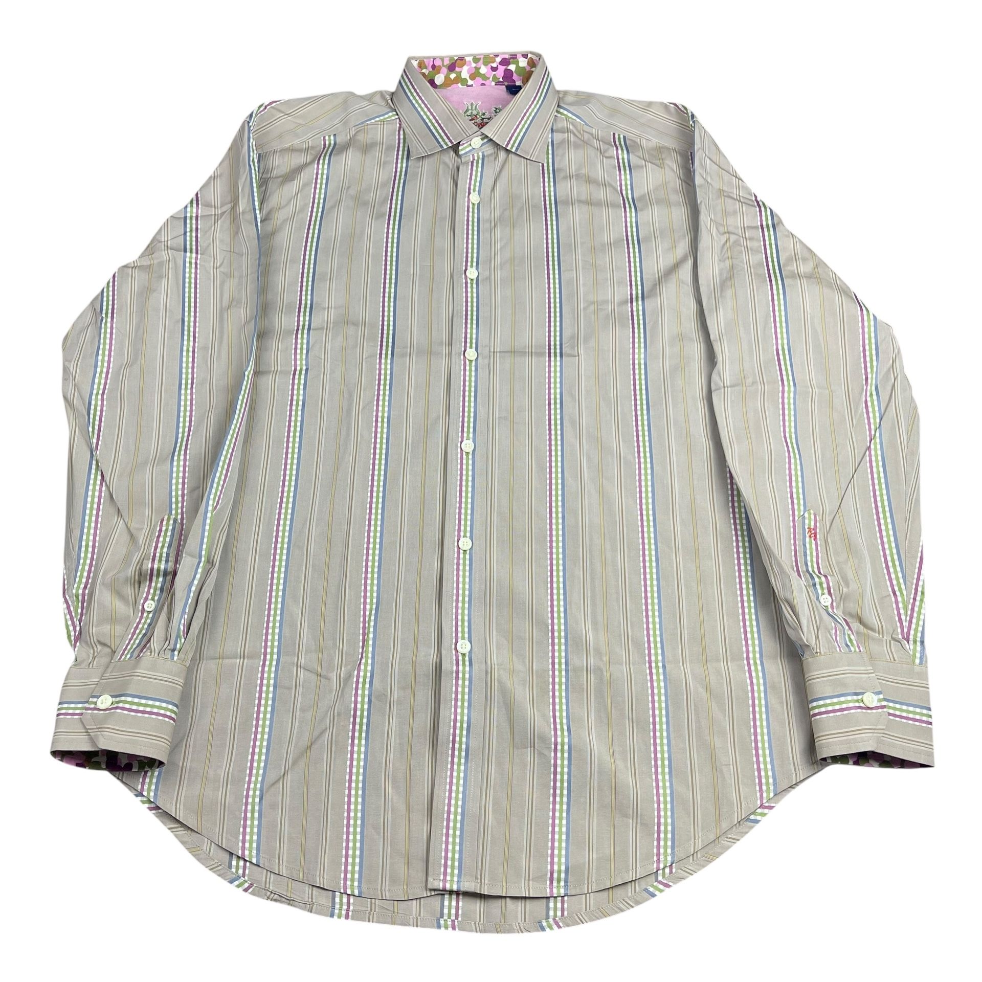Robert Graham Button Up Shirt Adult Size Large Multicolor Striped Long Sleeve RG