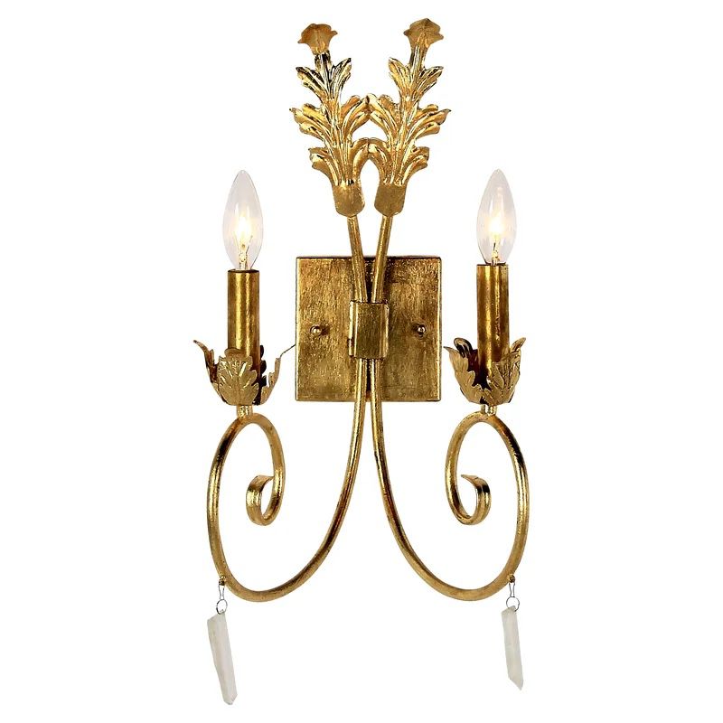 James Wrought Iron Candle Wall Light. Gold Leaf. 18'' H X 14'' W X 8.5'' D MSRP $273.13. Our Price $152 + sales tax  