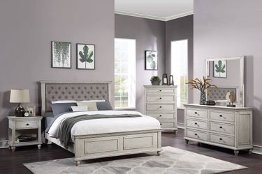 Brand new off white or brown queen bedframe + dresser + mirror + nightstand 4PCs set