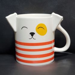 Red White Stripes Dog Stoneware Mug 3D Ear & Tail Handle Parker Lane Yellow Eye