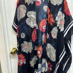 Woven Heart Kimono Shaw Cardigan Beach Coverup Colorful One Size Good Condition