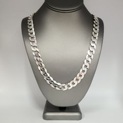 925 Sterling Silver Cuban Chain Necklace 26"