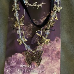 Amethyst Butterfly Necklace Set