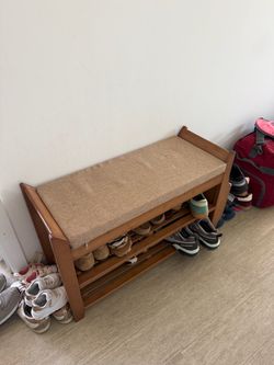 Wooden Entryway Shoe Bench with Cushion