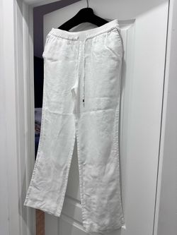ELLEN TRACY WHITE PLAIN WEAVE LINEN PANTS STRAIGHT CUT SIZE: S UNISEX