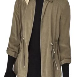 Zara Basic Women’s Utility Jacket Parka Olive Army Green Lightweight Cinch Size S