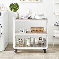 Modular Mobile Storage Cart System, with Interchangeable Shelves and Baskets, Powder Coated Steel Frame, 3 Tiers

