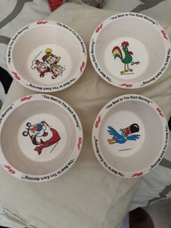 Vintage Lot Kellogg’s Cereal Bowls Collector Set 4 Melamine 1995