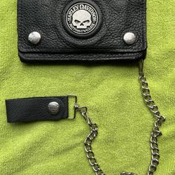 Harley Davidson Willie G Metal Medallion Skull Biker/ Trucker Chain Leather Wallet