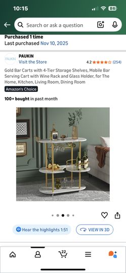Gold white bar cart