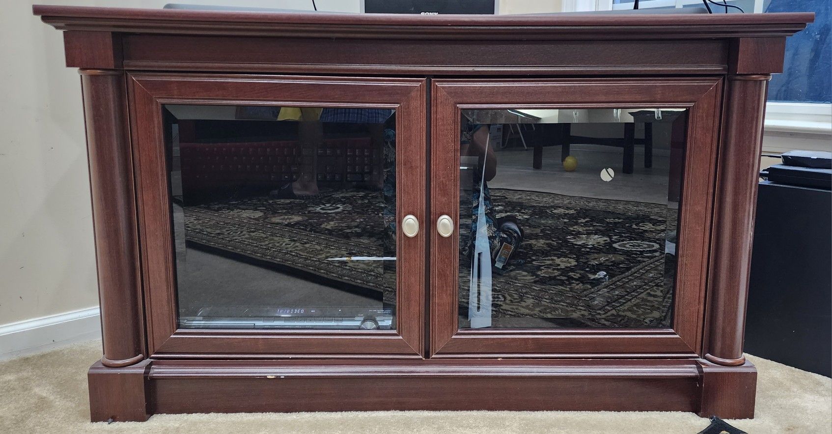TV Console Table With Glass Doors And Storage