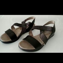 Michelle D Leather sandals Womens shoes 7, 37 EU Comfort Summer Thongs Black slides