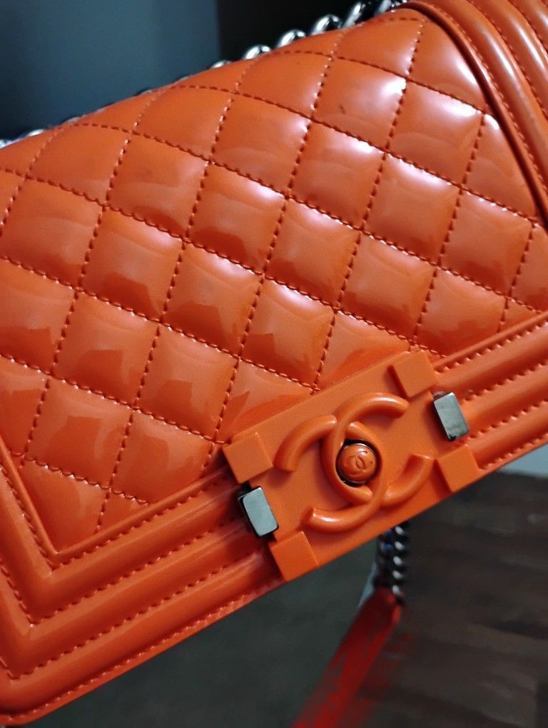 Chanel Handbag Orange Boy Bag 